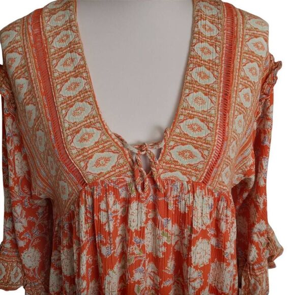 FREE PEOPLE MOONLIGHT DANCE ORANGE & CREAM TUNIC SZ.XS EUC - Picture 4 of 10